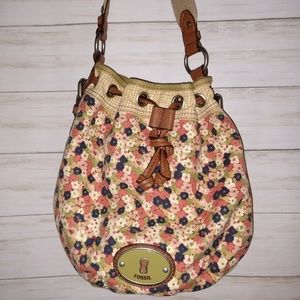 Fossil Floral Canvas Bucket Bag